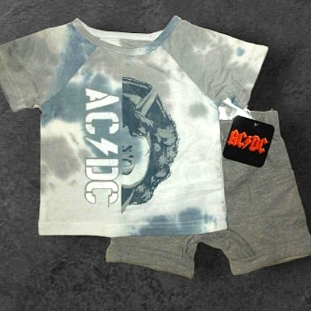☆NWT☆12 mo. AC/DC Tie-Dye Girl/Boy 2pc Shorts Set☆Rock N Roll Baby Concert Wear